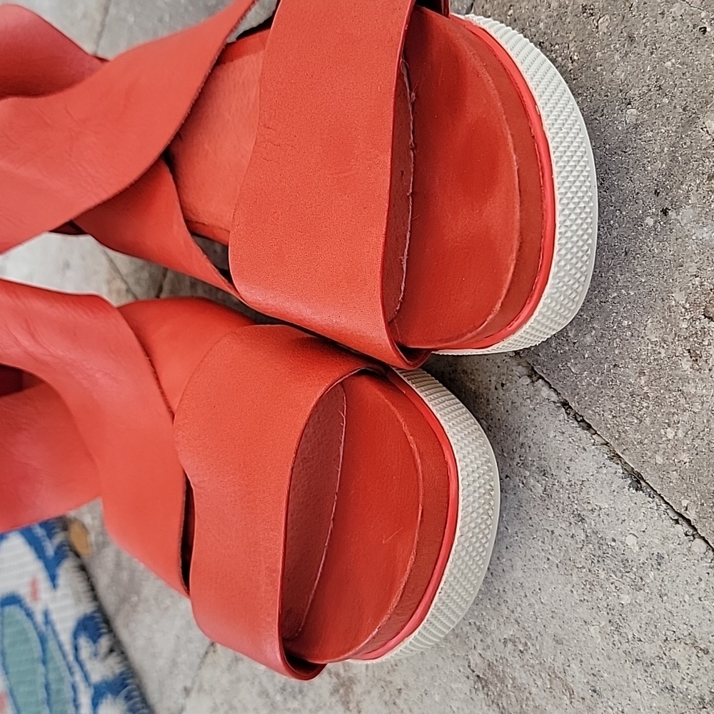 Eileen Fisher Sport Platform Sandal Sz 8 Bright Ember Soft Leather - Picture 8 of 10